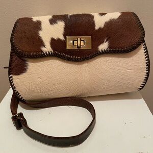 Vintage Genuine Cowhide Crossbody Bag - Hair on Hide Western Barrel Purse